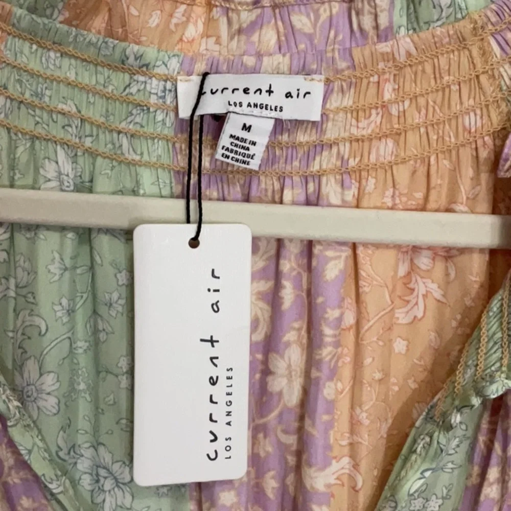 Current Air Green and Orange 3/4 Sleeve Relaxed Blouse